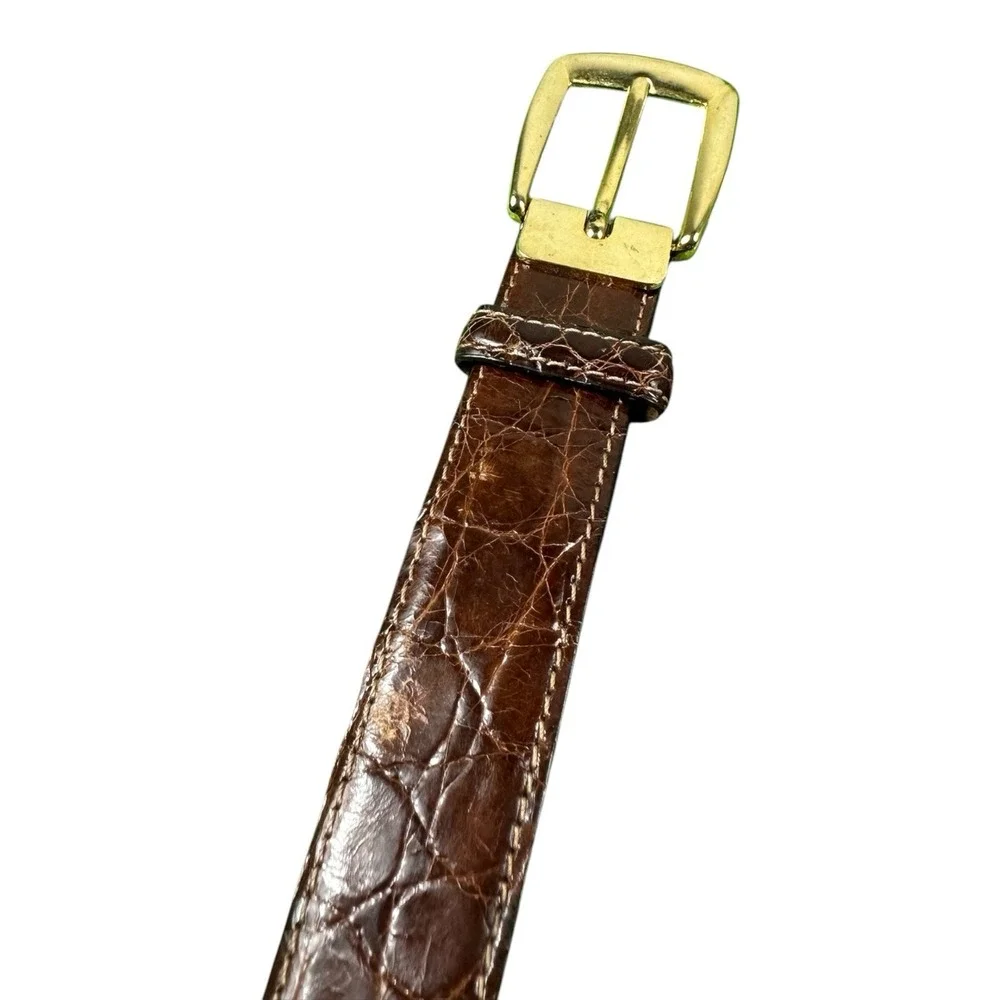 Saks Off Fifth Brown Genuine Caiman Crocodille Mens Belt Size 32 NEW